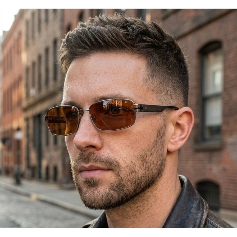 Kirkland Signature Moon Gun Sunglasses Gunmetal Rectangular Amber Lens 53-17-140 - Picture 2 of 9